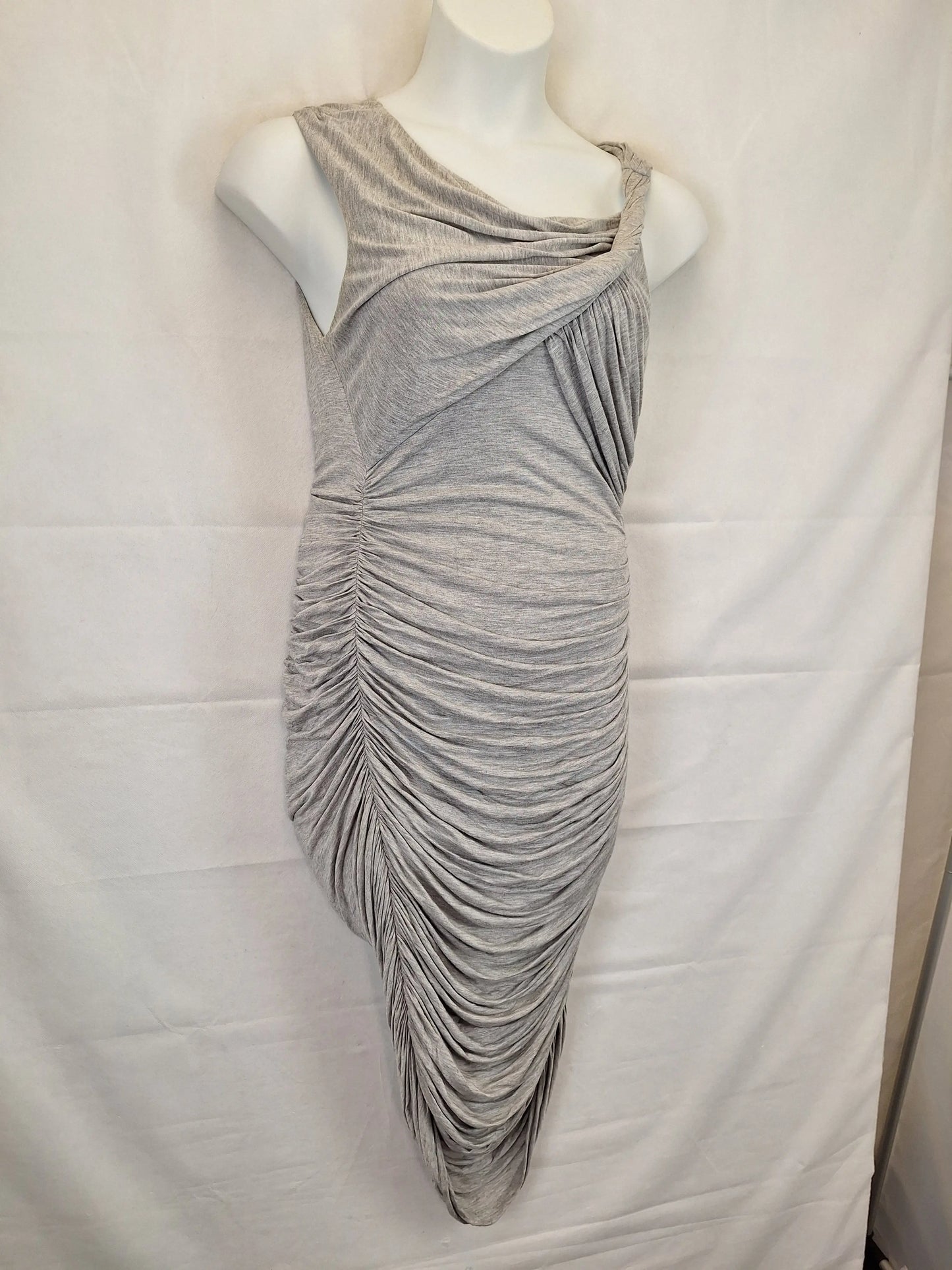 Karen Millen Draped Grey Marle Midi Dress Size 14 by SwapUp-Online Second Hand Store-Online Thrift Store