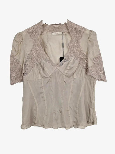 Karen Millen Taupe Elegant Cutwork Lace Evening Top Size 14 by SwapUp-Online Second Hand Store-Online Thrift Store