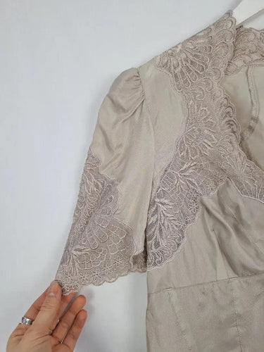 Karen Millen Taupe Elegant Cutwork Lace Evening Top Size 14 by SwapUp-Online Second Hand Store-Online Thrift Store
