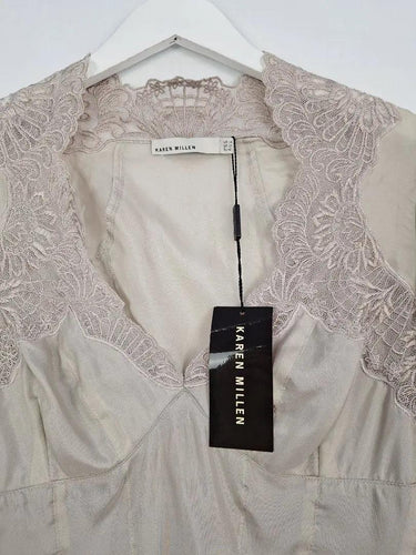 Karen Millen Taupe Elegant Cutwork Lace Evening Top Size 14 by SwapUp-Online Second Hand Store-Online Thrift Store