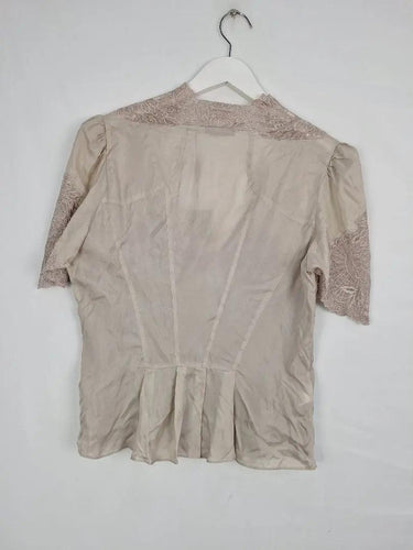 Karen Millen Taupe Elegant Cutwork Lace Evening Top Size 14 by SwapUp-Online Second Hand Store-Online Thrift Store
