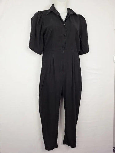 Kuwaii Relaxed Black Collared Jumpsuit Size 10 by SwapUp-Online Second Hand Store-Online Thrift Store