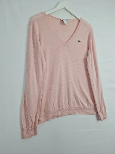 Lacoste Baby Pink Staple V-Neck Jumper Size L by SwapUp-Online Second Hand Store-Online Thrift Store