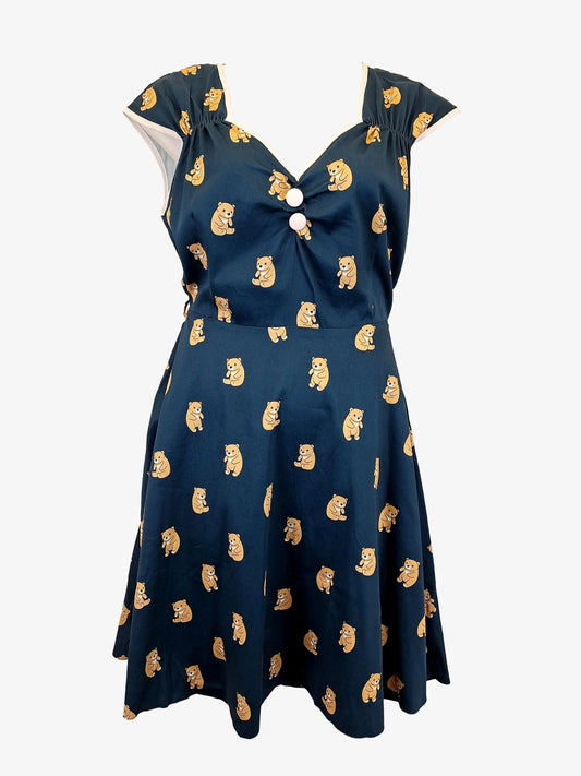 Lady Vintage Navy Retro Inspired Teddy Bear Midi Culottes Size 18 by SwapUp-Online Second Hand Store-Online Thrift Store