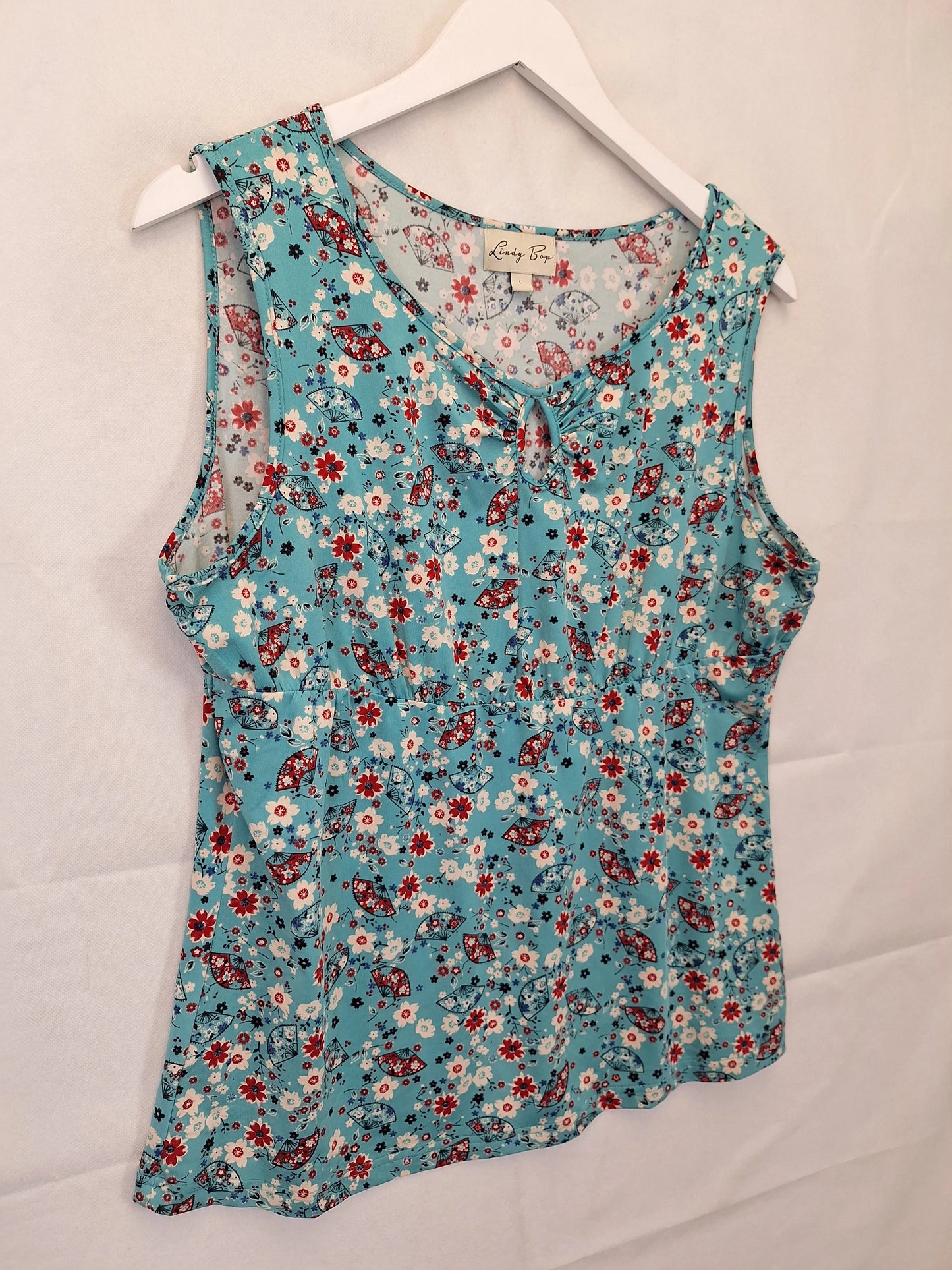 Lindy Bop Keyhole Neckline Floral Top Size L by SwapUp-Online Second Hand Store-Online Thrift Store