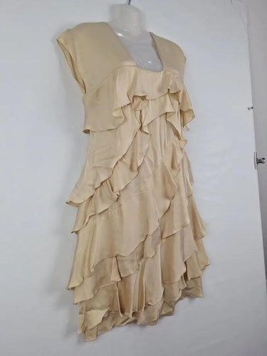 Lisa Ho Champagne Double Layer Frilled Midi Dress Size 10 by SwapUp-Online Second Hand Store-Online Thrift Store