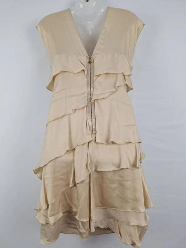 Lisa Ho Champagne Double Layer Frilled Midi Dress Size 10 by SwapUp-Online Second Hand Store-Online Thrift Store