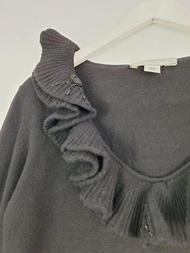 MaxMara Beaded Ruffle Neck Wool Top Size M by SwapUp-Online Second Hand Store-Online Thrift Store
