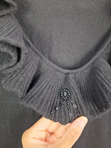 MaxMara Beaded Ruffle Neck Wool Top Size M by SwapUp-Online Second Hand Store-Online Thrift Store