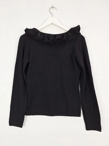 MaxMara Beaded Ruffle Neck Wool Top Size M by SwapUp-Online Second Hand Store-Online Thrift Store