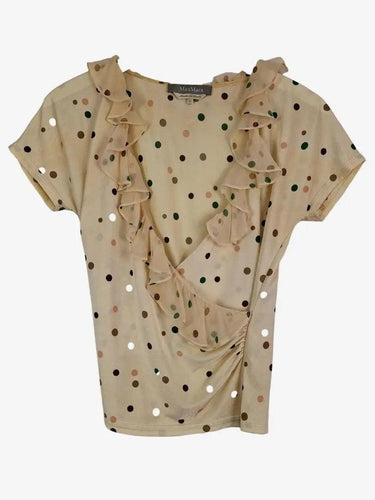 MaxMara Champagne Polka Dot Silk Trimmed Top Size M by SwapUp-Online Second Hand Store-Online Thrift Store