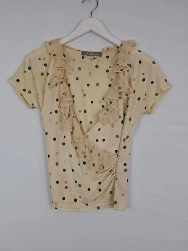 MaxMara Champagne Polka Dot Silk Trimmed Top Size M by SwapUp-Online Second Hand Store-Online Thrift Store