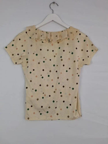 MaxMara Champagne Polka Dot Silk Trimmed Top Size M by SwapUp-Online Second Hand Store-Online Thrift Store