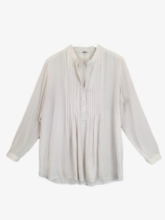Mela Purdie Pleated White Blouse Size 12 by SwapUp-Online Second Hand Store-Online Thrift Store