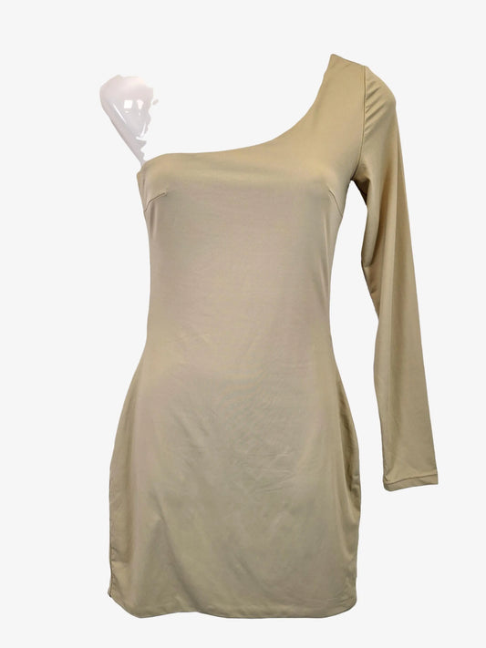 Meshki One Shoulder Sand Stretch Mini Dress Size S by SwapUp-Online Second Hand Store-Online Thrift Store