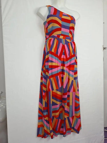 Mister Zimi Asymmetric Vibrant Resort Maxi Dress Size 12 by SwapUp-Online Second Hand Store-Online Thrift Store