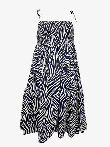 Mister Zimi Navy Summer Swirl Midi Dress Size 10 by SwapUp-Online Second Hand Store-Online Thrift Store