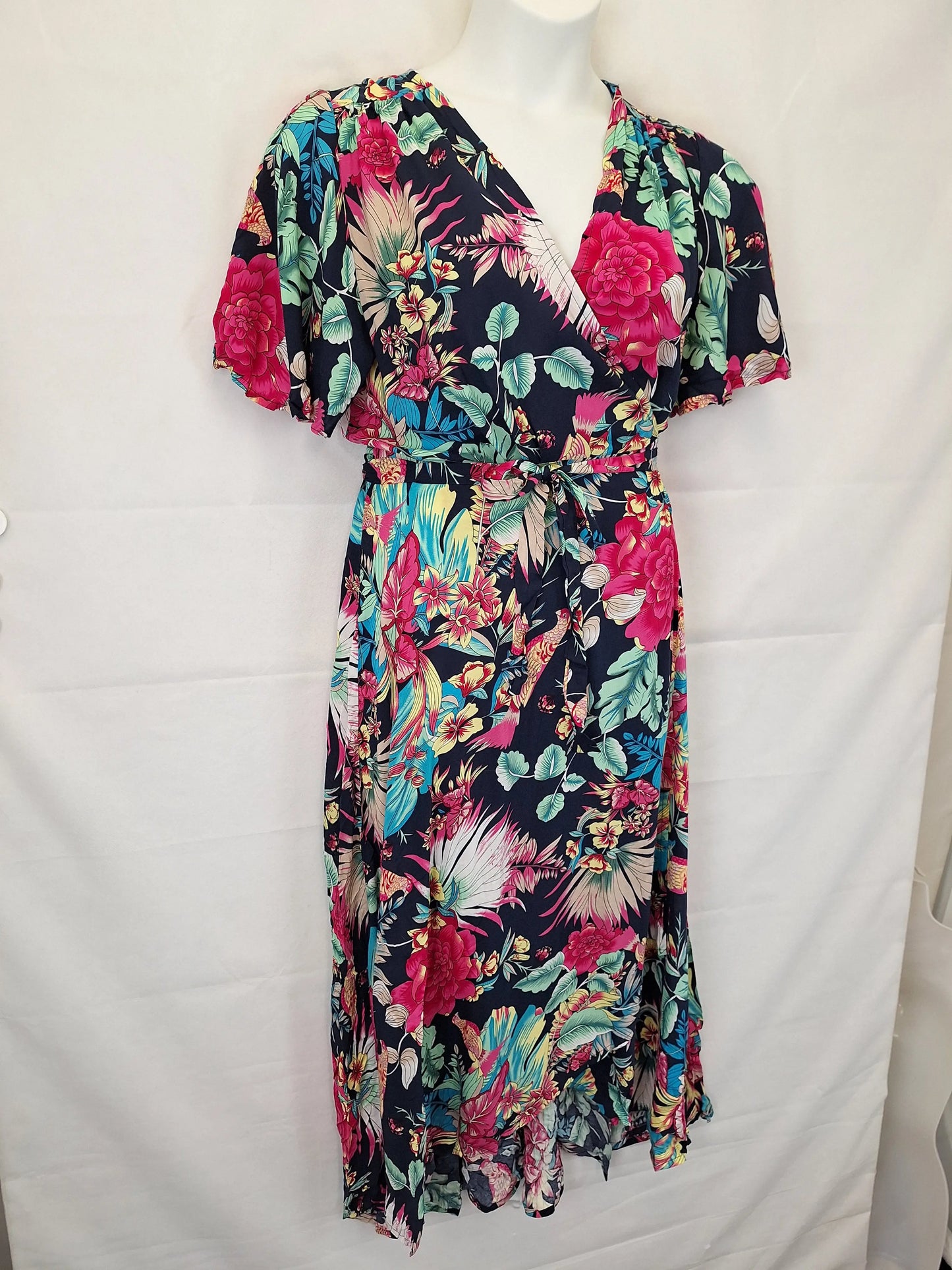 Mombasa Rose Lightweight Floral Wrap Midi Dress Size XXL by SwapUp-Online Second Hand Store-Online Thrift Store
