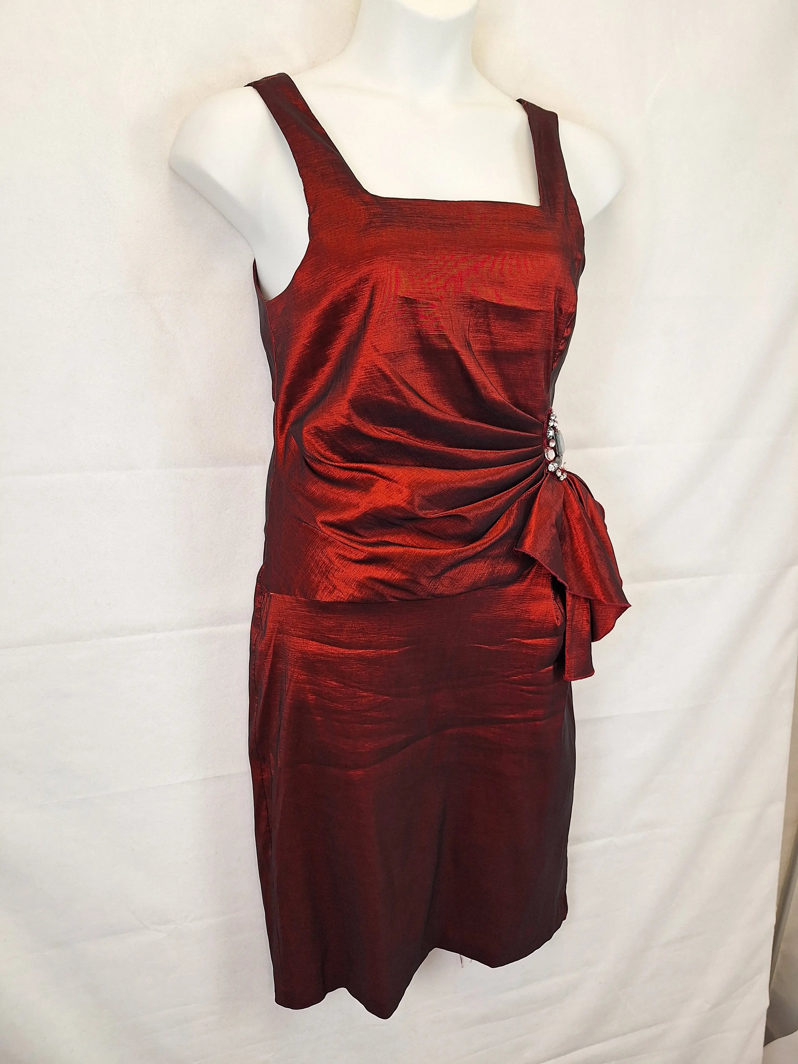 Montique Draped Embellished Shot Taffeta Evening Dress Size 16