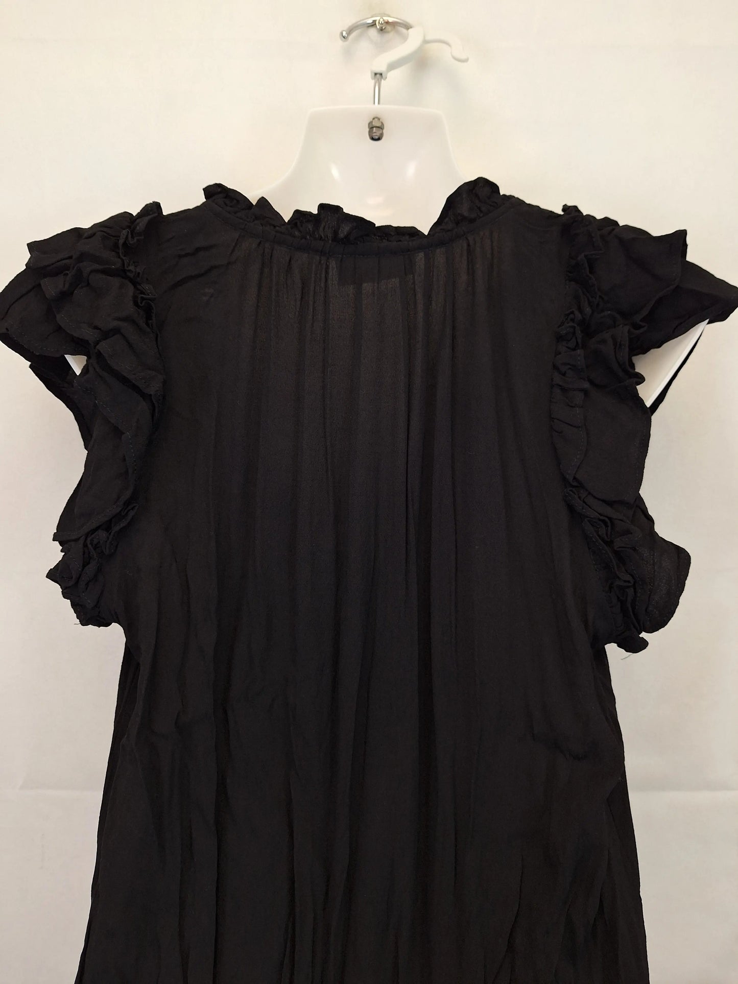 Natasha Gan Black Minimalist Ruffle Midi Dress Size 12 by SwapUp-Online Second Hand Store-Online Thrift Store