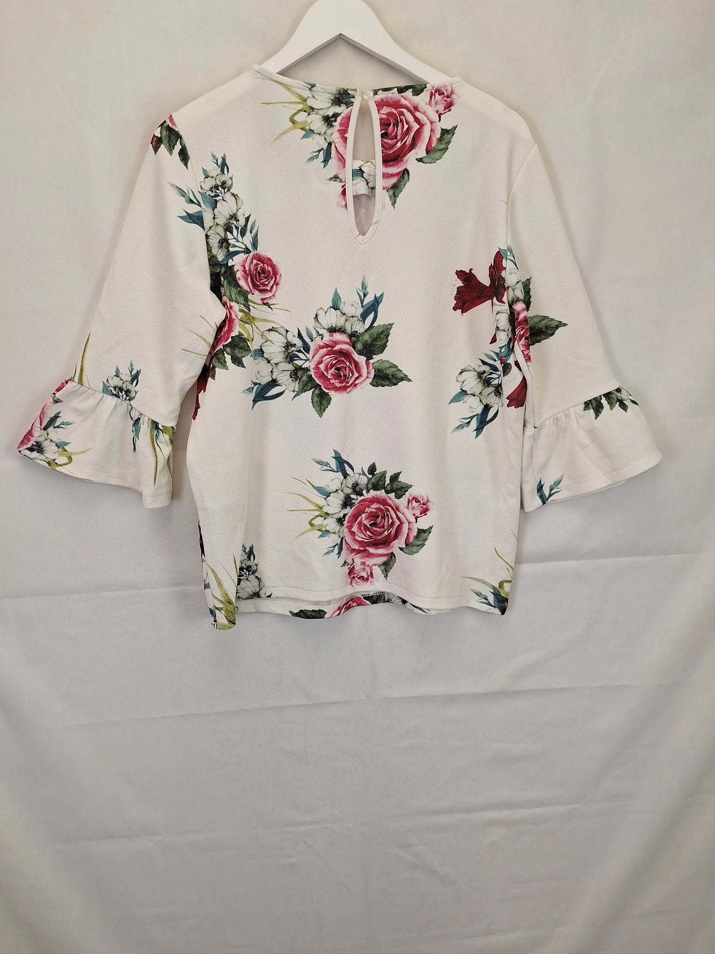 Only Textured Floral Frill Sleeve Top Size M by SwapUp-Online Second Hand Store-Online Thrift Store