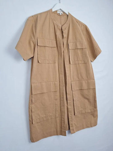Oroton Latte Safari Large Pocket Midi Jacket Size 10 by SwapUp-Online Second Hand Store-Online Thrift Store