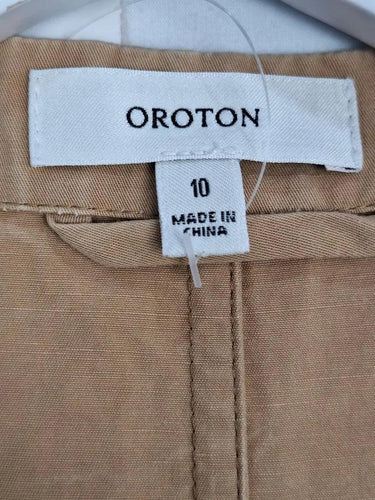 Oroton Latte Safari Large Pocket Midi Jacket Size 10 by SwapUp-Online Second Hand Store-Online Thrift Store