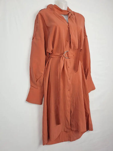 Oroton Salmon Belted Neck Detail Midi Dress Size 14 by SwapUp-Online Second Hand Store-Online Thrift Store