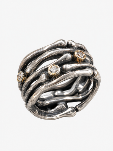 Pandora Rare 925 Silver Intertwined "Funny Bones" Diamond Details Ring Size XS