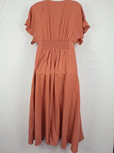 POL Clay Shirred Linen Blend Maxi Dress Size 8 by SwapUp-Online Second Hand Store-Online Thrift Store