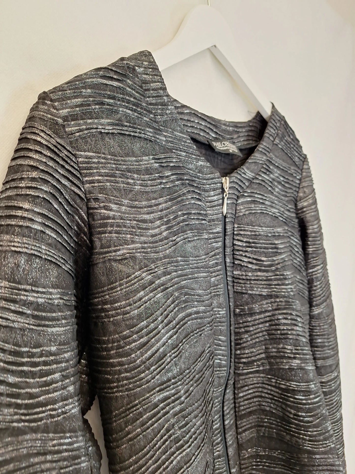 Philosophy Metallic Textured Light Zippered  Blazer Size 10 by SwapUp-Online Second Hand Store-Online Thrift Store