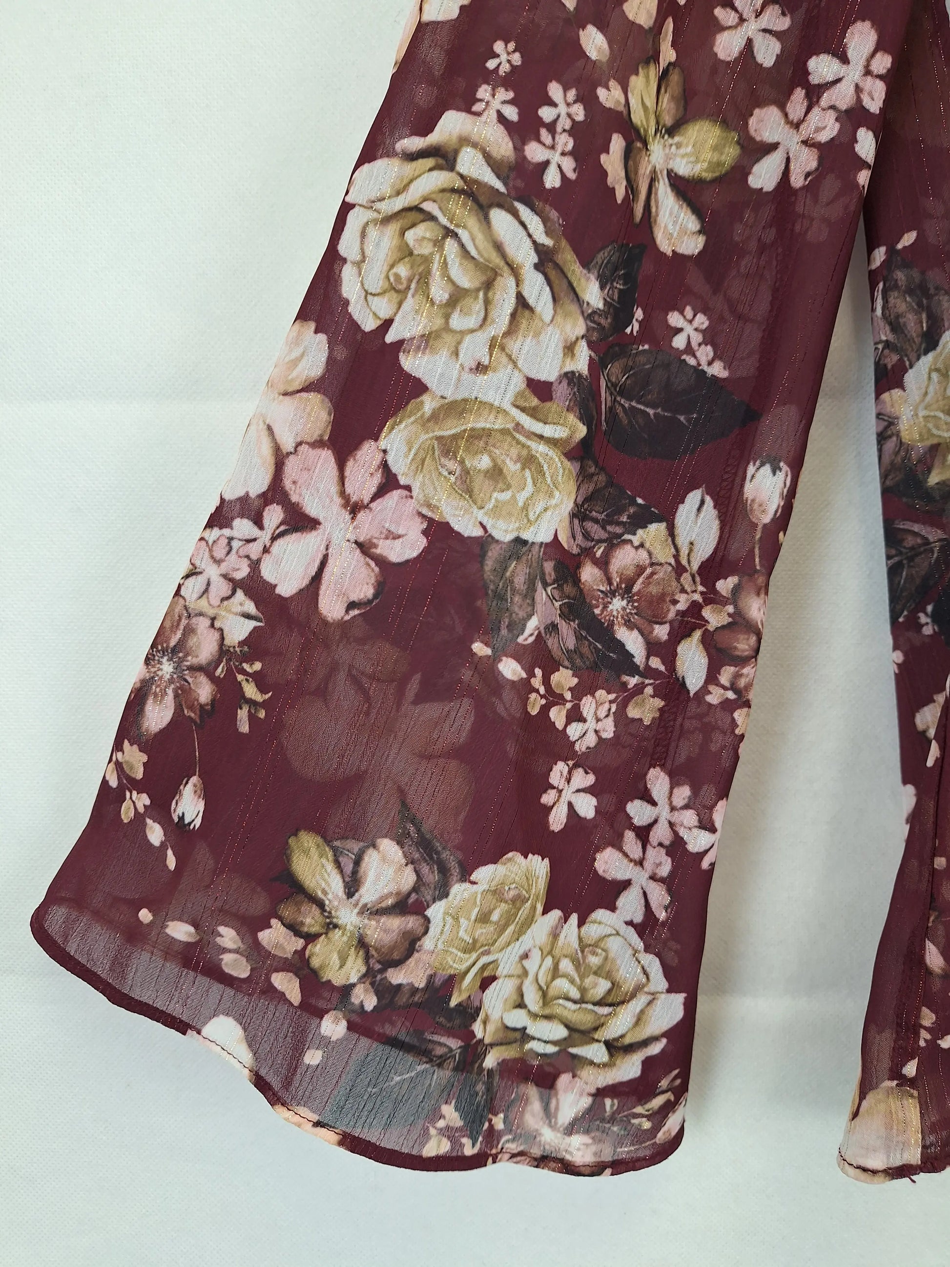Portmans Plum Sheer Floral Blouse Size 8 by SwapUp-Online Second Hand Store-Online Thrift Store