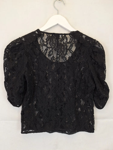 Portmans Ruched Sleeve Lace Button Up Top Size XS by SwapUp-Online Second Hand Store-Online Thrift Store