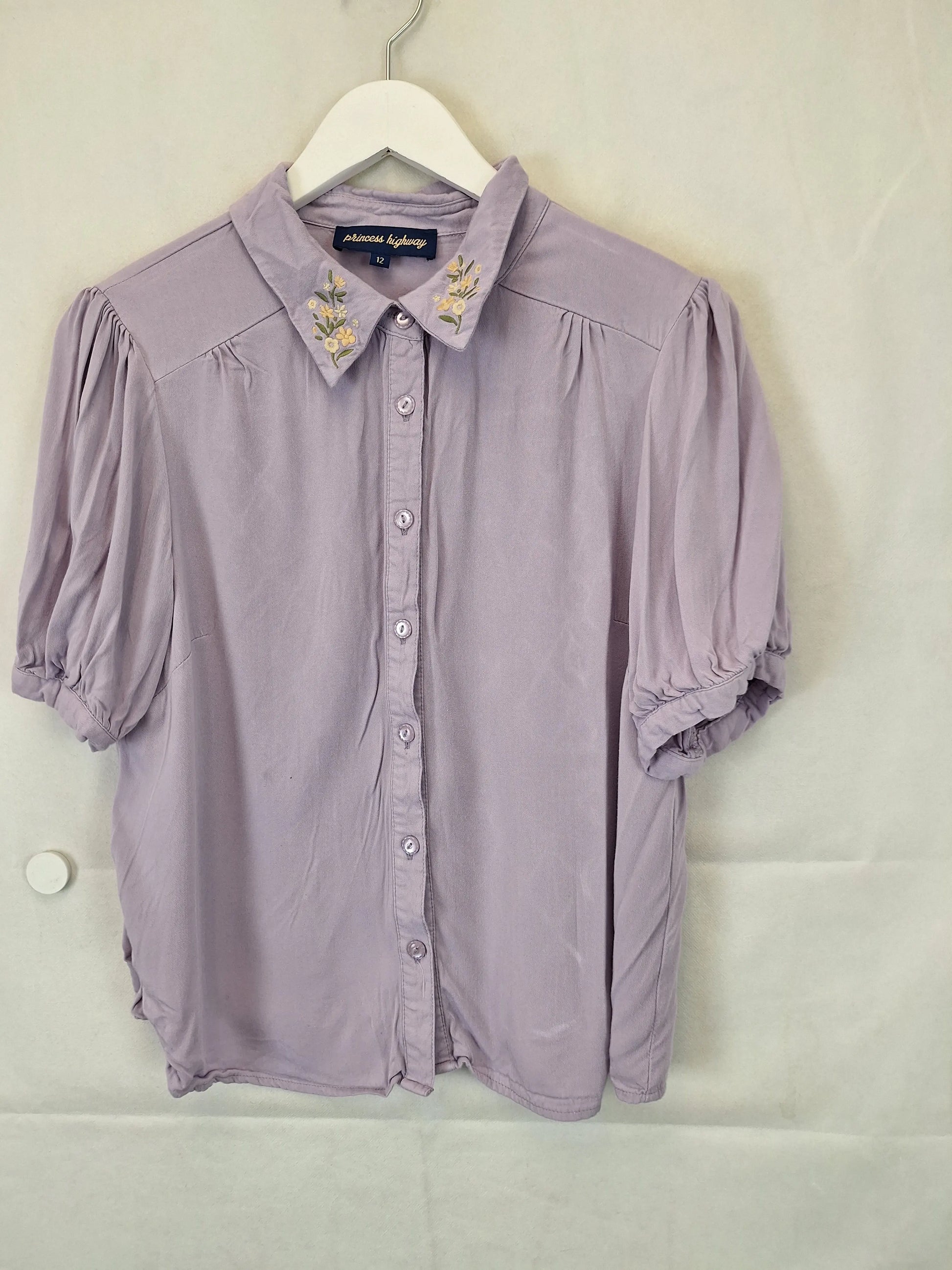Princess Highway Lavender Embroidered Collar Top Size 12 by SwapUp-Online Second Hand Store-Online Thrift Store