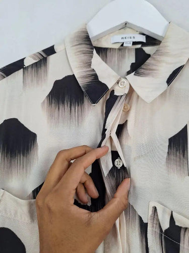 Reiss Beige Brushstroke Button Up Shirt Size 10 by SwapUp-Online Second Hand Store-Online Thrift Store