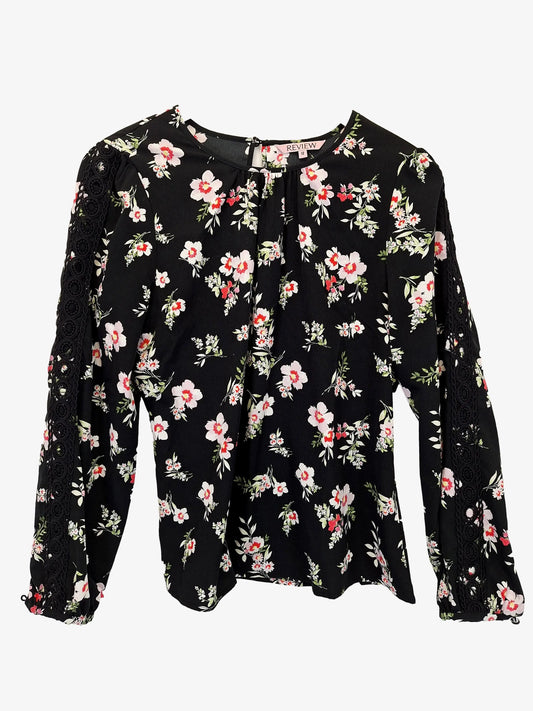 Review Broderie Trimmed Sleeve Floral Top Size 12 by SwapUp-Online Second Hand Store-Online Thrift Store