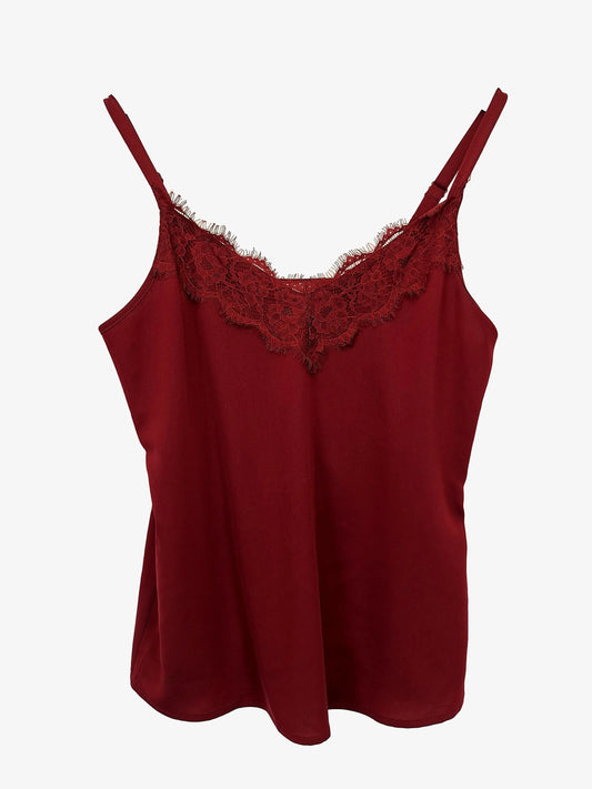 Review Burgundy Lace Trimmed Camisole Top Size 8 by SwapUp-Online Second Hand Store-Online Thrift Store