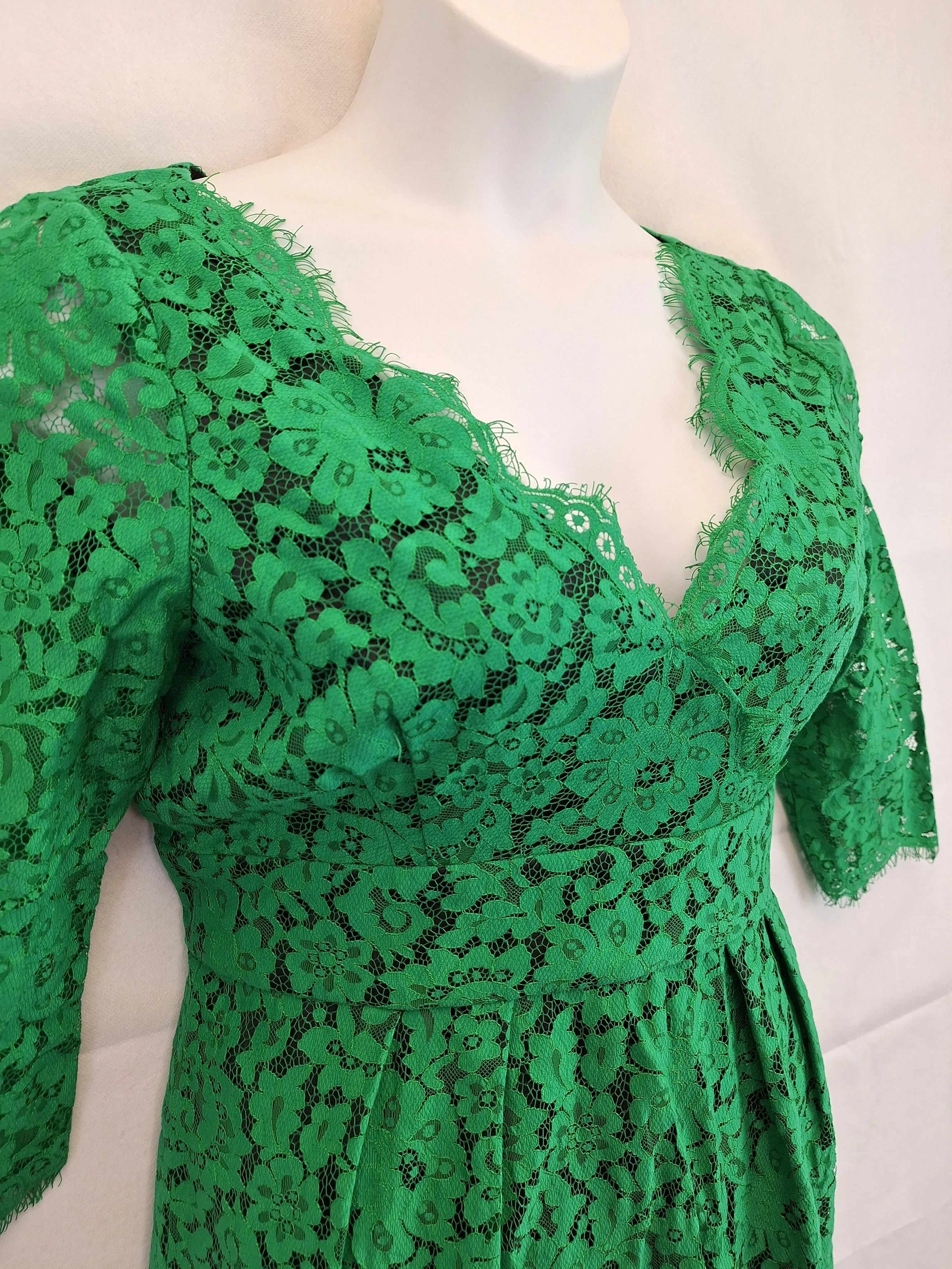 Review Emerald Green Lace Cocktail Mini Dress Size 14 SwapUp