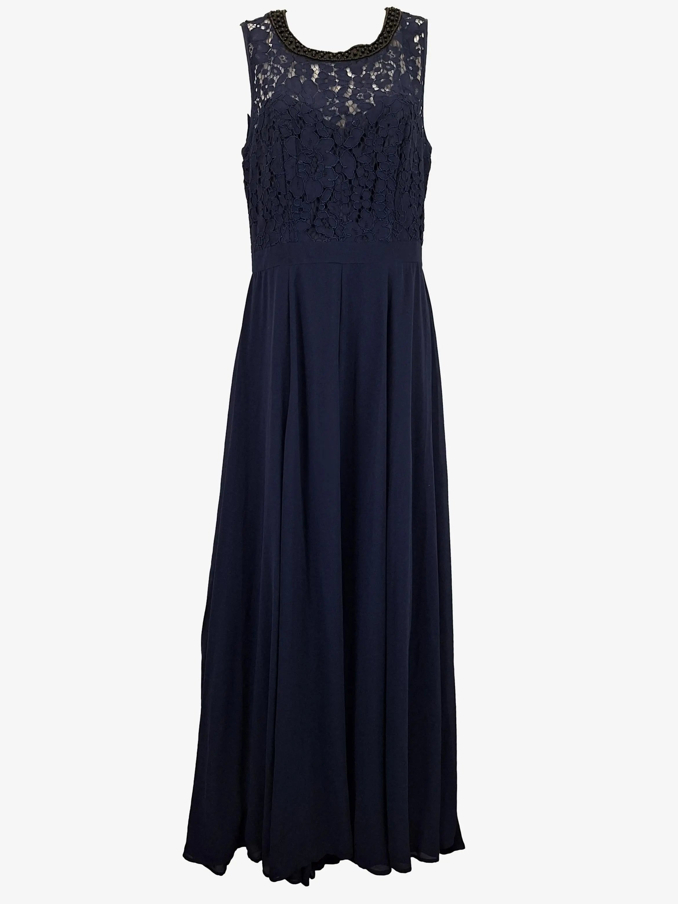 Review Evening Lace Navy Maxi Dress Size 10 SwapUp