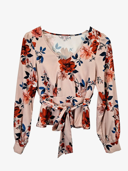 Review Floral Tie Waist Office Blouse Size 6 by SwapUp-Online Second Hand Store-Online Thrift Store