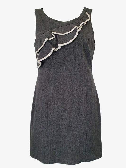 Review Frill Grey Work Midi Dress Size 12 by SwapUp-Second Hand Shop-Thrift Store-Op Shop 