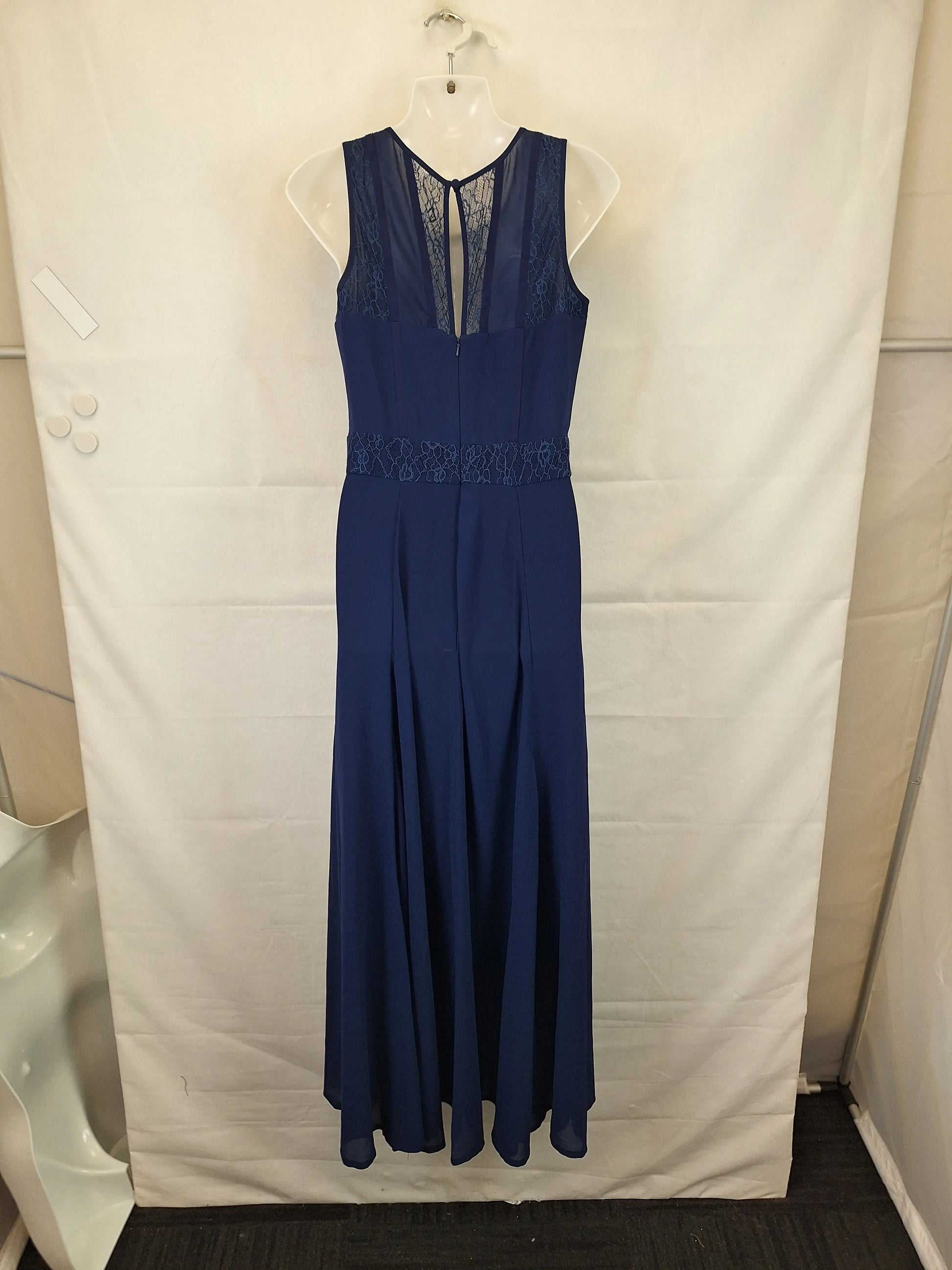 Review Lace Trimmed Navy Evening Maxi Dress Size 10 by SwapUp-Online Second Hand Store-Online Thrift Store