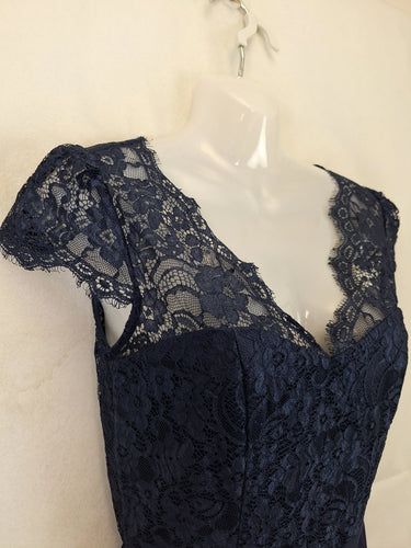 Review Navy Lace Bodice Evening Midi Dress Size 8 by SwapUp-Online Second Hand Store-Online Thrift Store