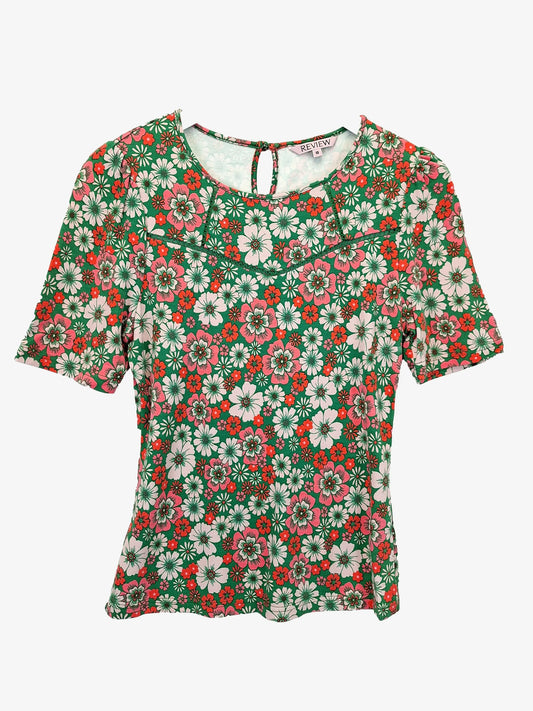 Review Retro Floral Fitted T-shirt Size 10 by SwapUp-Online Second Hand Store-Online Thrift Store