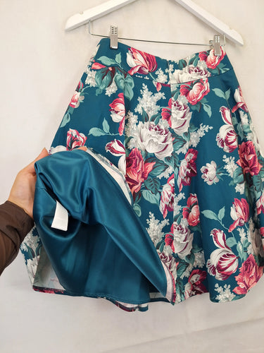Review Teal Semi Circle Spring Bloom Mini Skirt Size 8 by SwapUp-Online Second Hand Store-Online Thrift Store