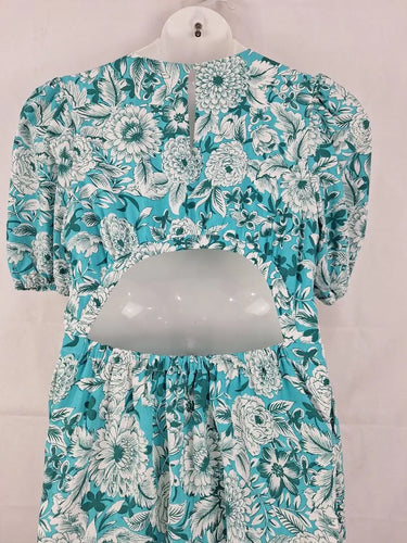 Review Teal Spring Garden Open Back Midi Dress Size 14 by SwapUp-Online Second Hand Store-Online Thrift Store