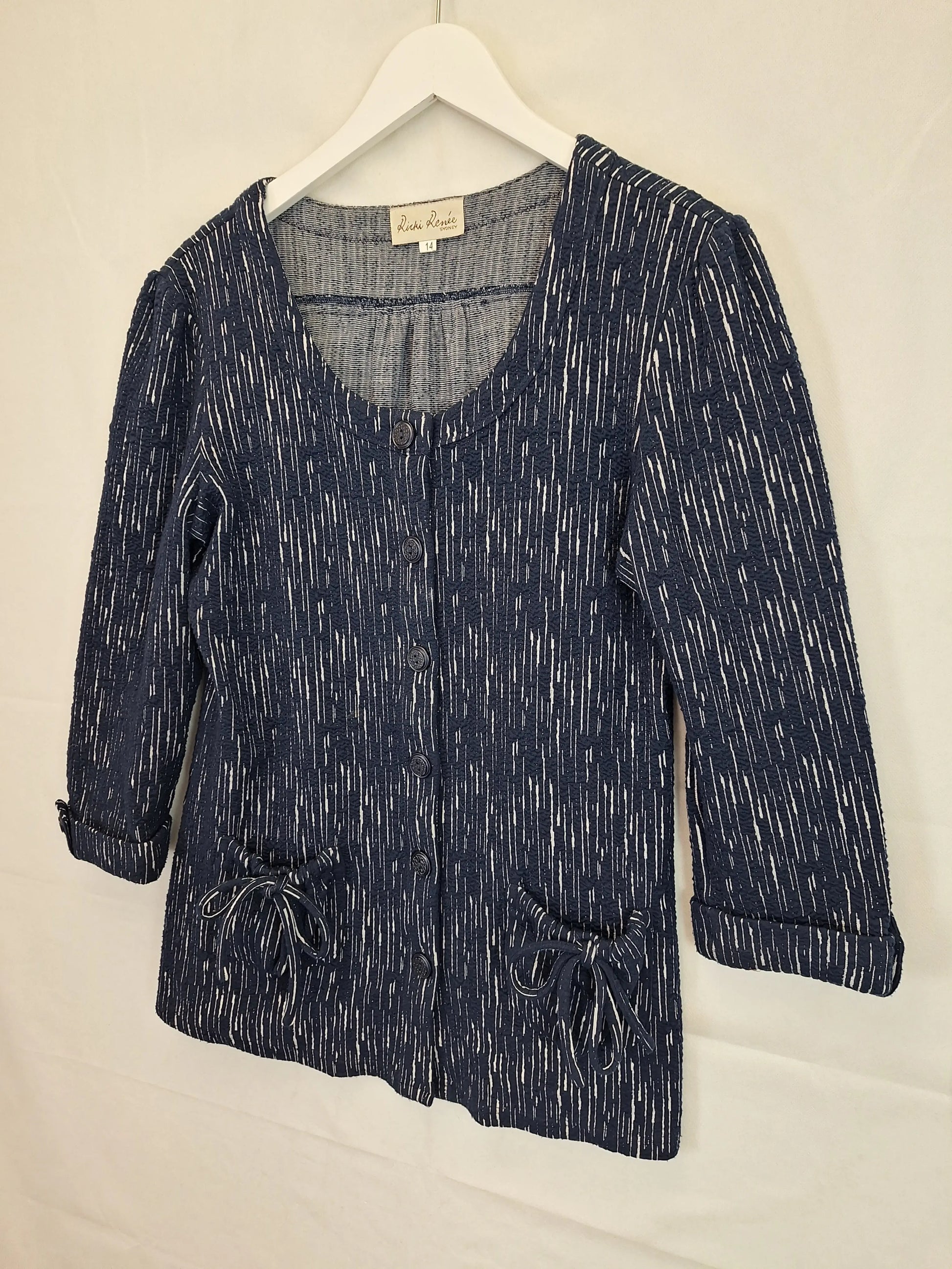 Ricki Renee Navy Thick Bow Cardigan Size 14 by SwapUp-Online Second Hand Store-Online Thrift Store