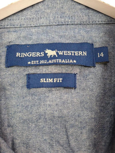 Ringers Western Slim Fit Mid Blue Western Shirt Size 14 by SwapUp-Online Second Hand Store-Online Thrift Store