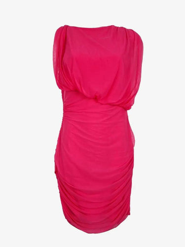 Ruched Hot Pink Micro Mesh Mini Dress Dress Size 8 by SwapUp-Online Second Hand Store-Online Thrift Store
