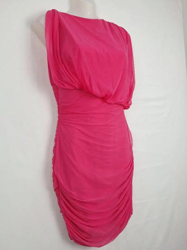 Ruched Hot Pink Micro Mesh Mini Dress Dress Size 8 by SwapUp-Online Second Hand Store-Online Thrift Store